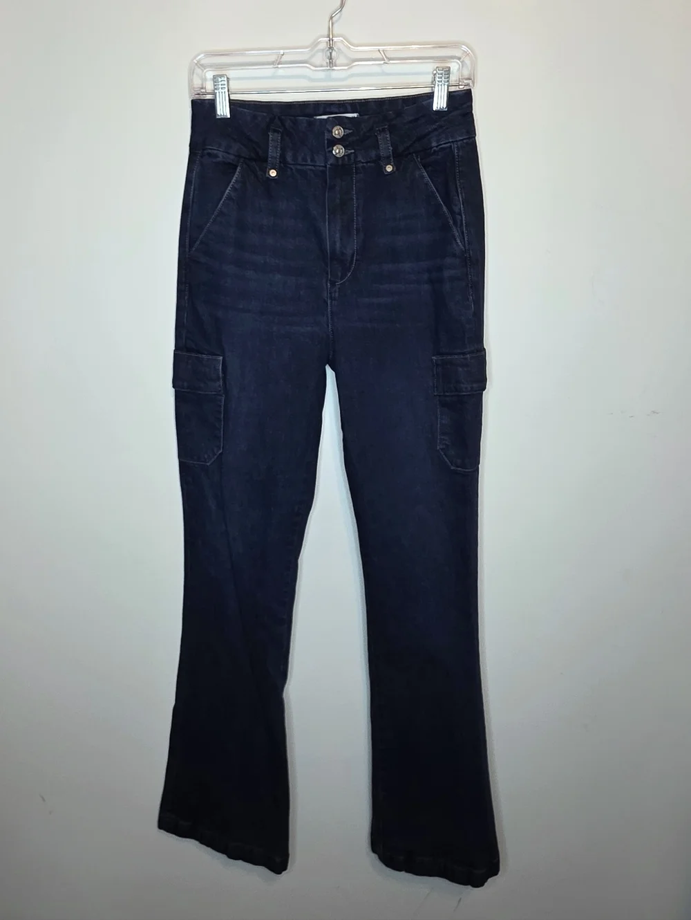 Paige Dion High Rise Cargo Flare Jeans Gracie Lou Dark Wash Y2K 90s Size 27 - Picture 2 of 11